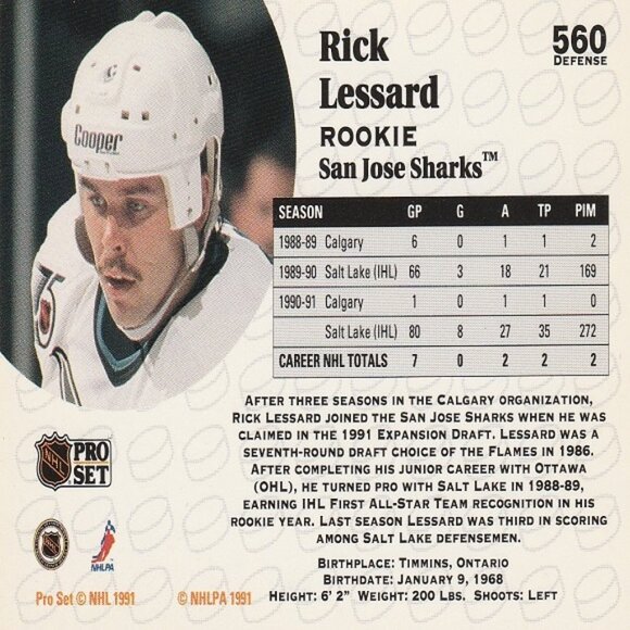 Rick Lessard - 1991 Pro Set Rookie Card - Picture 2 of 2